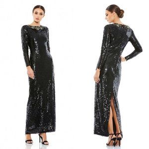 NWT MAC DUGGAL‎ 93613 BLACK SEQUINED EMBELLISHED COLLAR LONG GOWN $498